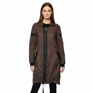 NWT Lillian H Brown Black Trench Coat Full Zip, size 42